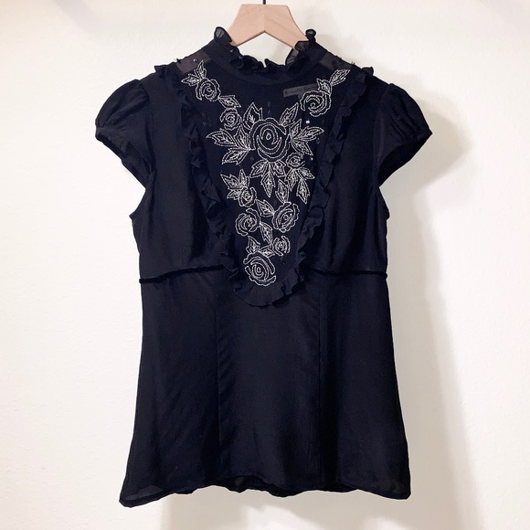 Nanette Lepore Black Silk Mess with Beads Top - Picture 2 of 14